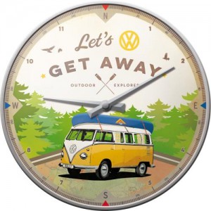 NOSTALGIC ART NÁSTĚNNÉ HODINY VW VULI LET'S GET AWAY 31cm