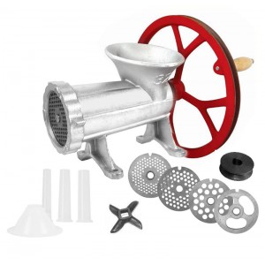 RUČNÍ MLÝNEK NA MASO 4 ŠAJBY 3 PLNÍCÍ NÁSTAVCE 32