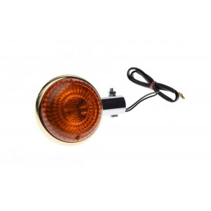 Kierunkowskaz YAMAHA VIRAGO DRAGSTAR krótki, metalowy, obwódka złota